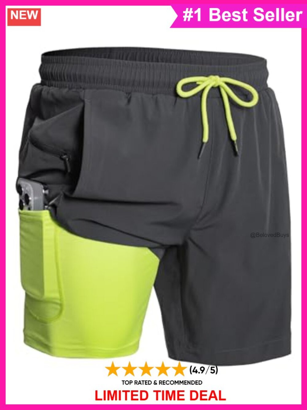 Men's 2-in-1 Swim Trunks 7" Board Shorts with Compression Liner